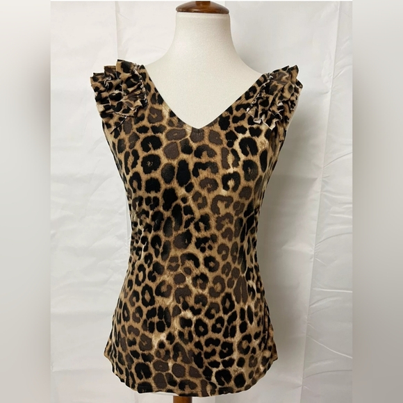 Express V-Neck Blouse Leopard Sleeveless Top Womens Size XS - Picture 1 of 6